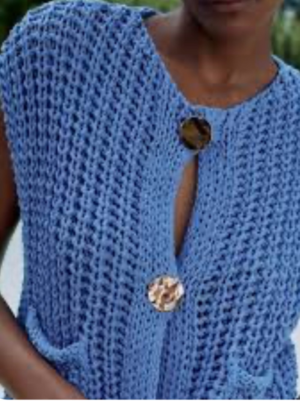 Zara | Soft Blue Chunky Knit Cardigan with Gold Buttons - Picture 2 of 7
